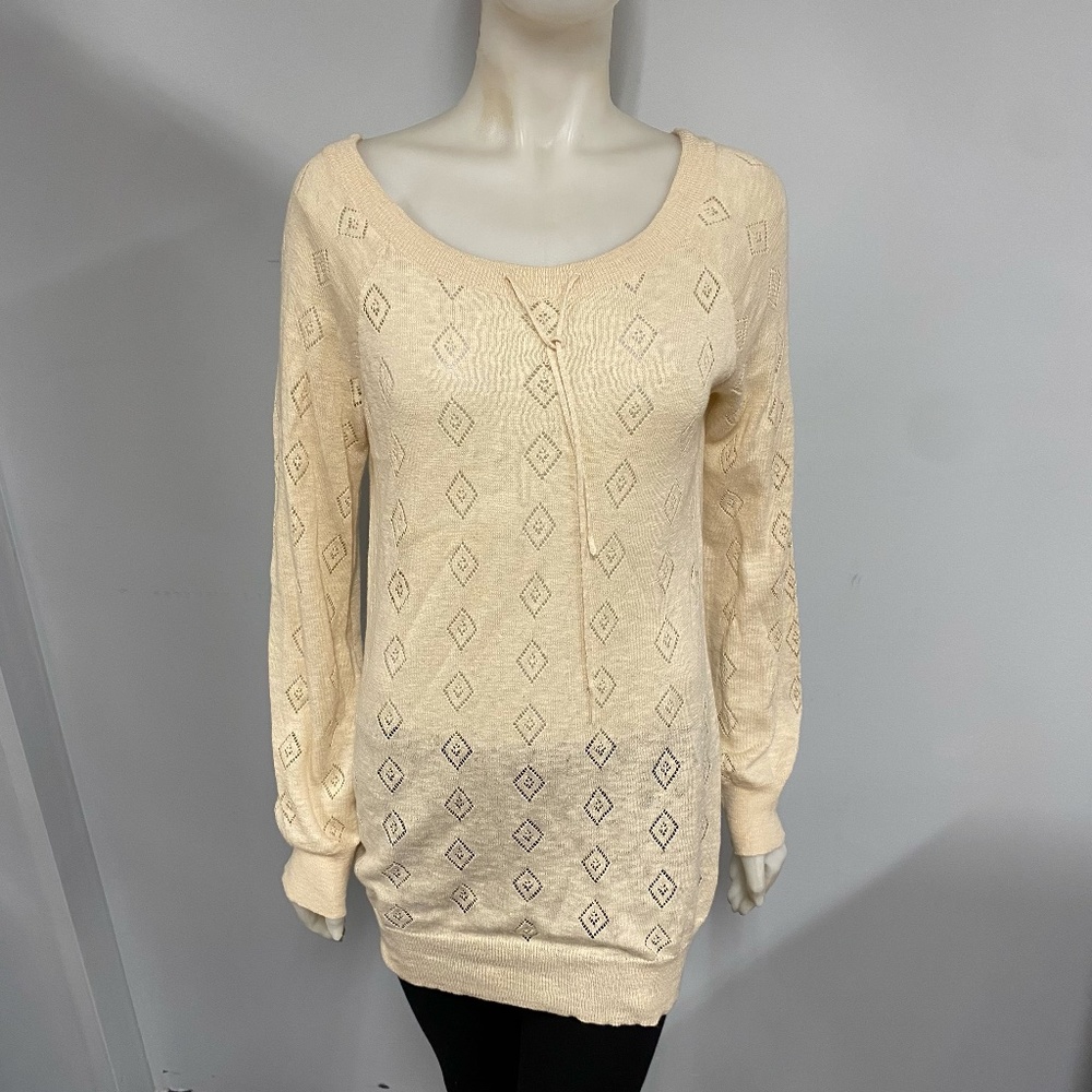 James Perse Linen Blend Boat Neck Semi-Sheer Tunic Shirt Sweater size 3 Large L